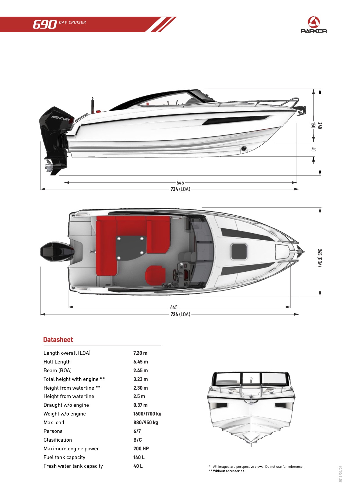 Parker 690 Day Cruiser plan de pont extérieur