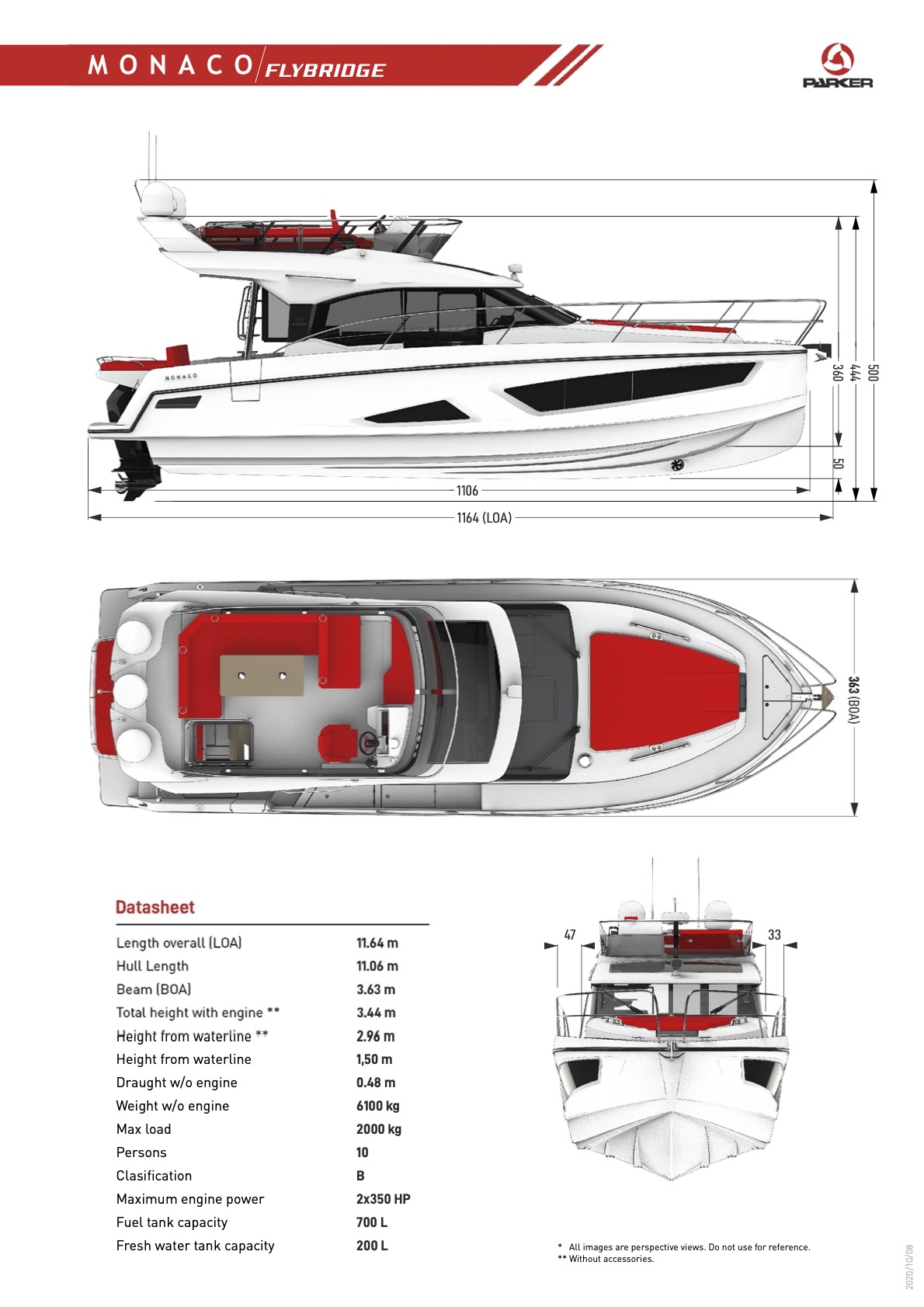 Parker Monaco Flybridge plan de pont exterieur